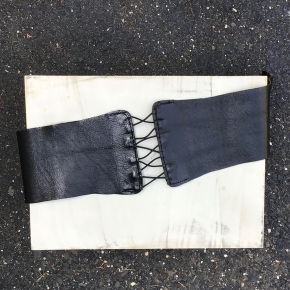 Black leather corset style silver zipper belt OS - Picture 2 of 5